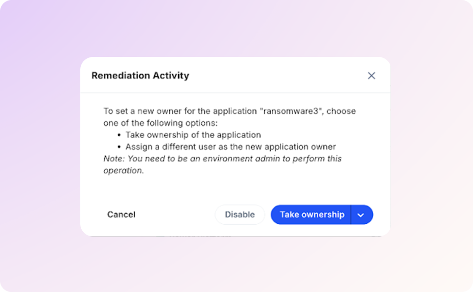Nokod bulk asset actions UI — disable, delete, or clean up non-compliant assets